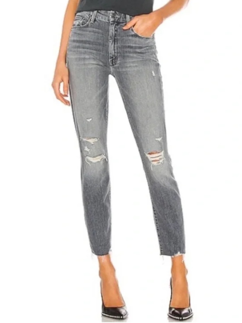 MOTHER Looker Ankle Nick Fray Jeans in Ace of Spades High Rise Skinny Size 25